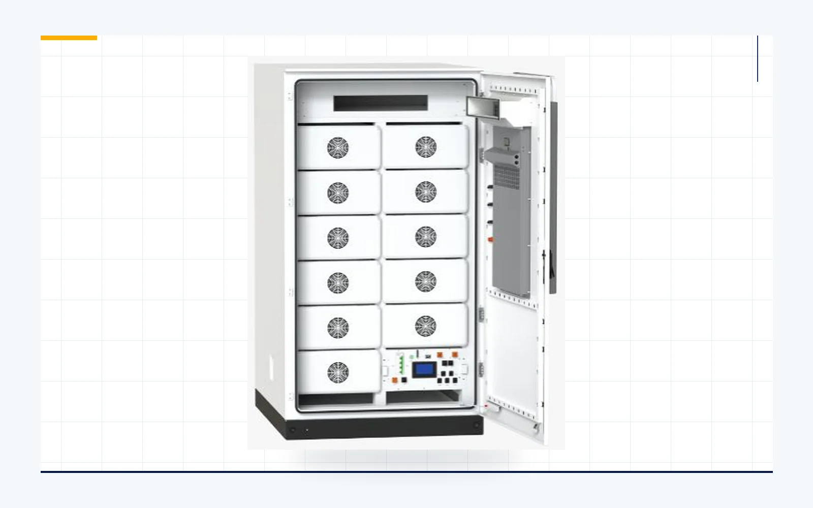 Open 265kWh high-voltage LiFePO4 battery cabinet with eleven battery modules