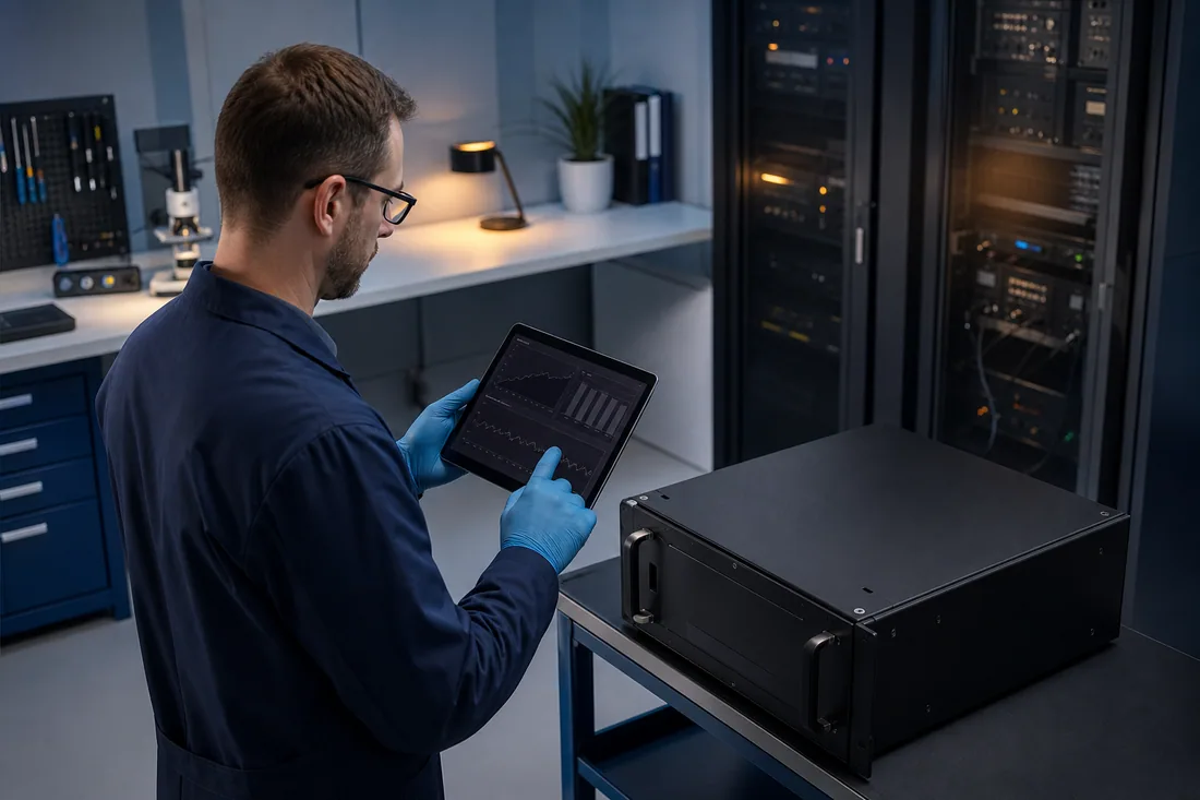Engineer reviewing LiFePO4 battery state of charge and cell balance data