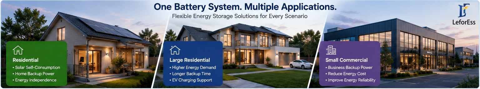 5kWh 10kWh 16kWh and 32kWh LiFePO4 battery applications for residential and commercial energy storage